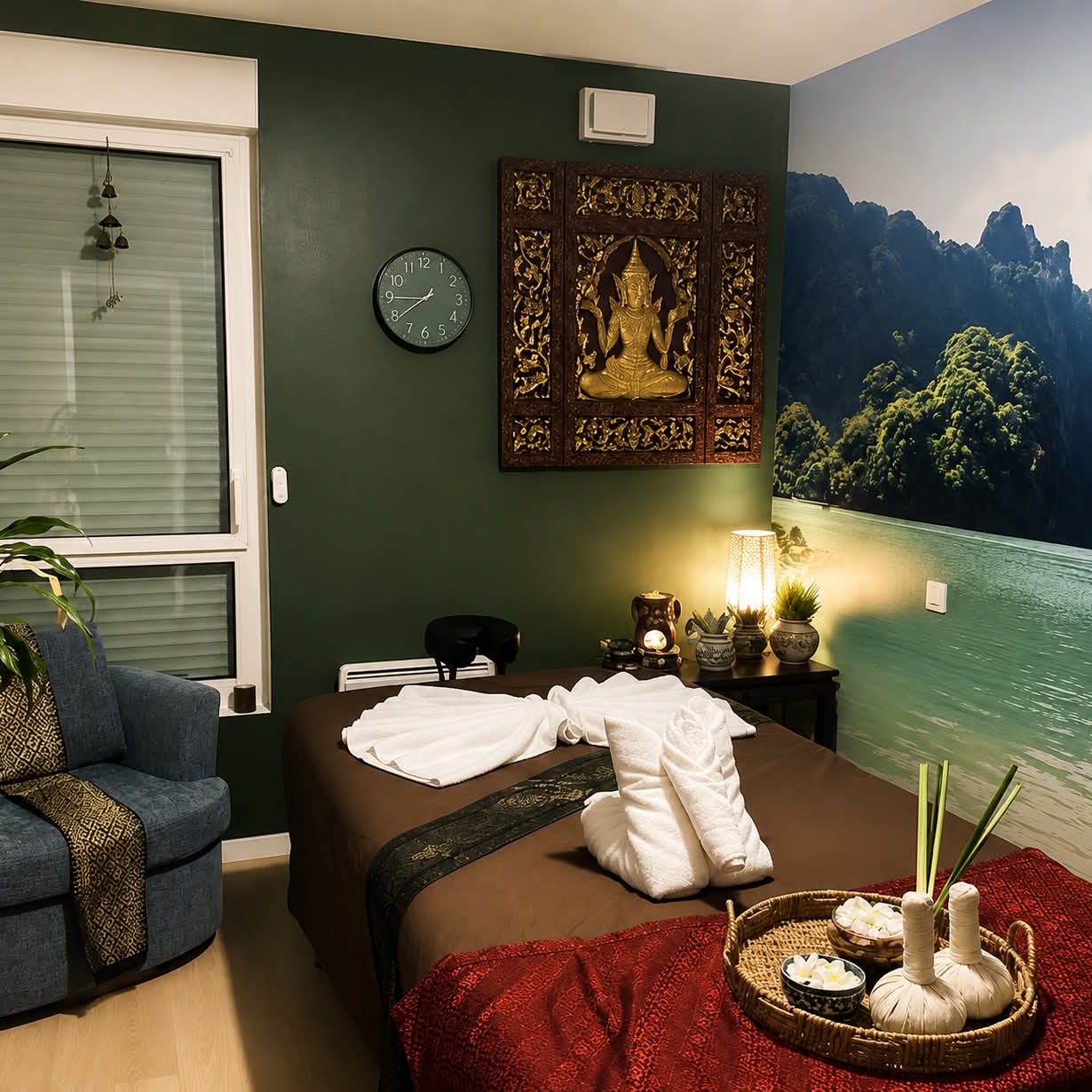 Cabine de massage privative aux tons chauds